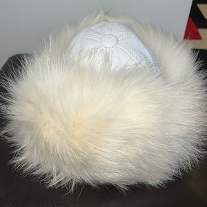 White fox fur winter hat